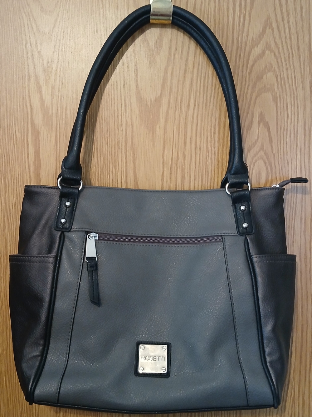 Rosetti Women’s Black and Gray Tote Bag Handbag Purse Faux Leather
